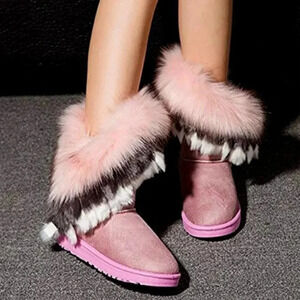 NWT PINK FAUX FUR SUEDE MID CALF BOOTS FLAT SIZE 4.5 - 8.5